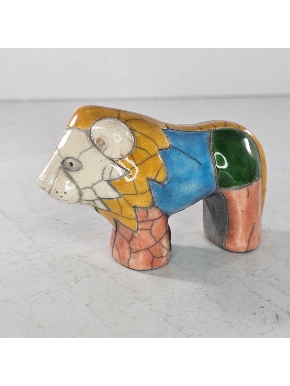 Raku Pottery Lion Multi Colored Ceramic Figurine Glazed Handmade In South Africa - Picture 3 of 8